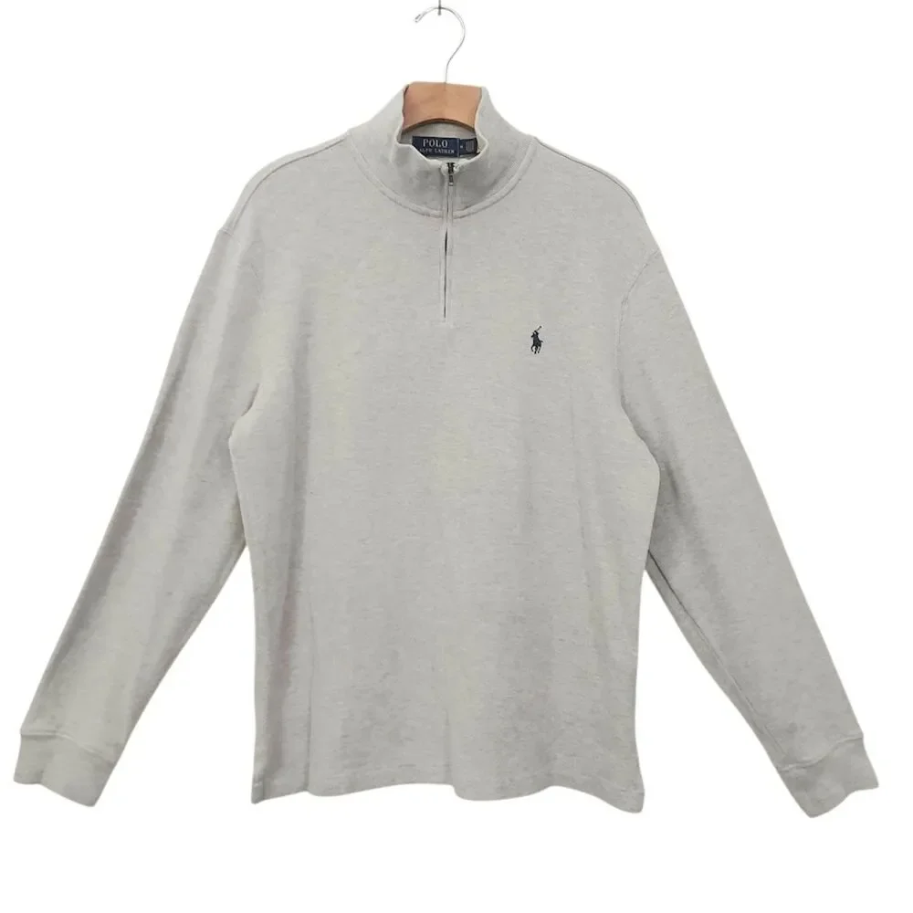 Polo Ralph Lauren Quarter Zip Pullover Sweater Mens Medium Gray Cotton Pony Logo